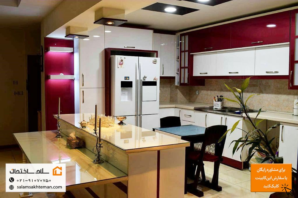 کابینت هایگلاس براق سفید سرخابی مدرن