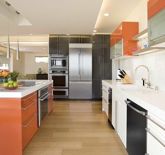 کابینت ترکیب رنگ نارنجی نقره ای