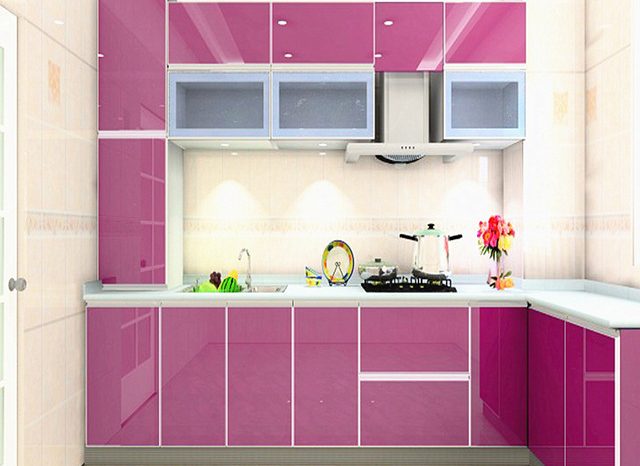مدل کابینت پی وی سی (PVC) طرح «های گلاس» صورتی