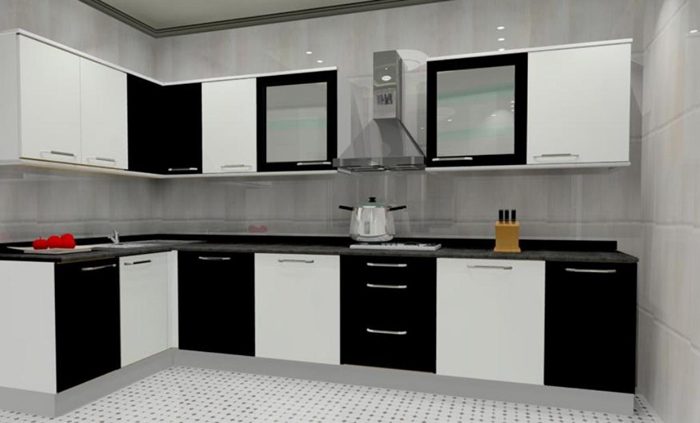 مدل کابینت آشپزخانه پی وی سی (PVC) سفید مشکی