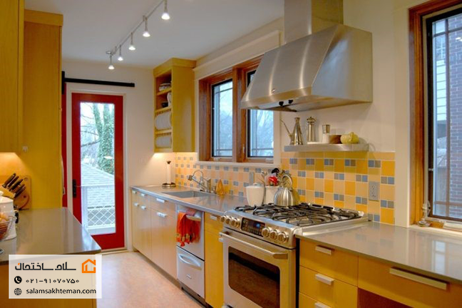 آشپزخانه با کابینت زرد