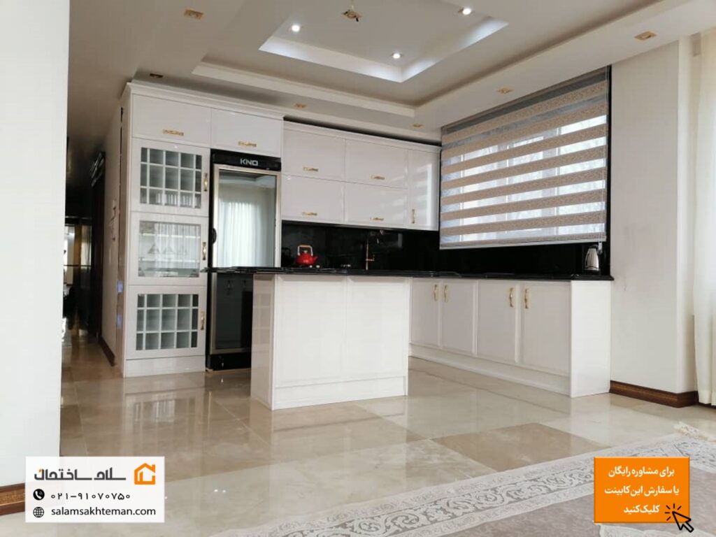 کابینت پولیشی سفید طرح انزو سلام ساختمان تهران