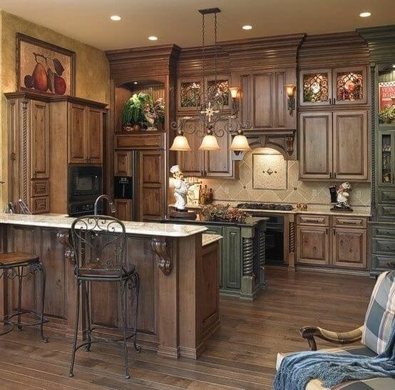 کابینت لاکچری کلاسیک چوبی دارای کانتر آبی نفتی و صفحه کابینت سفید