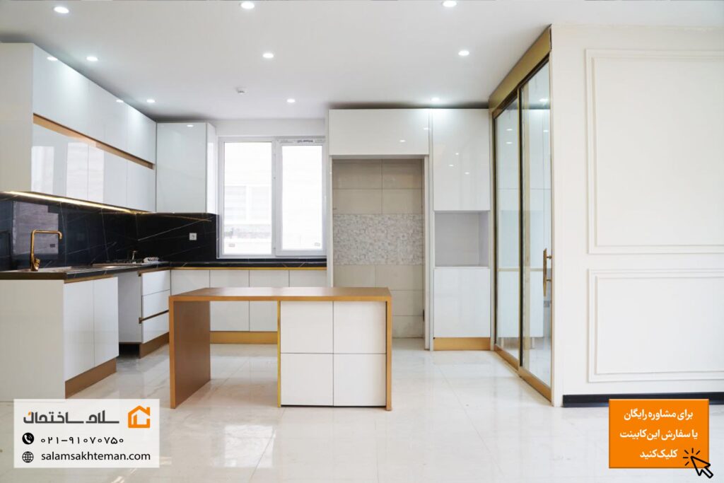 کابینت هایگلاس سفید طلایی