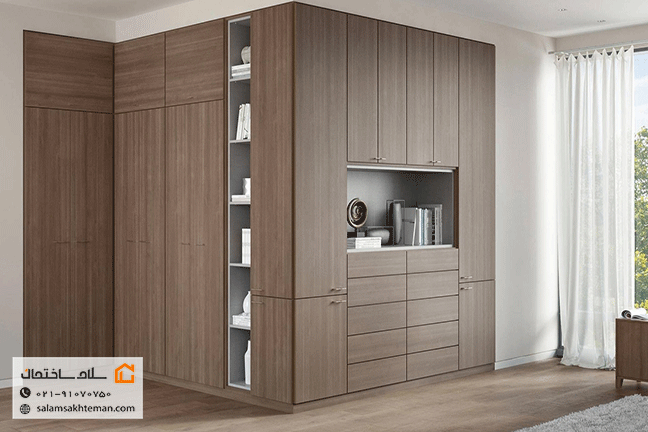 کمد دیواری ام دی اف و دکور چوبی به رنگ قهوه ای