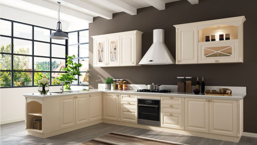 کابینت ممبران نئوکلاسیک سفید با نرکیب دربهای شیشه ای