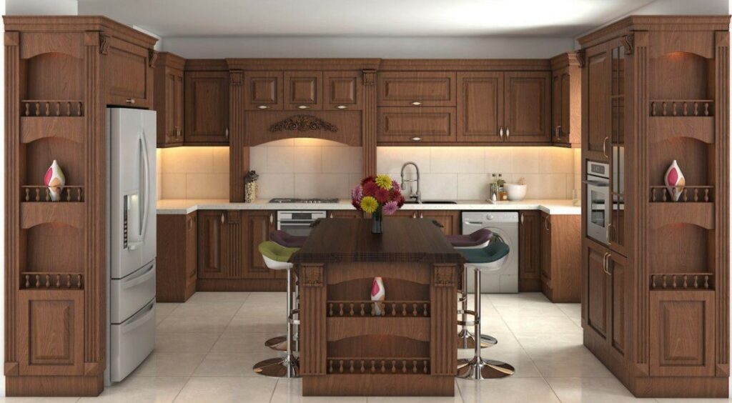 کابینت و جزیره ممبران قهوهای کلاسیک