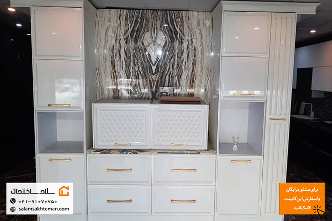 مدل کابینت انزو همراه با دستگیره طلایی