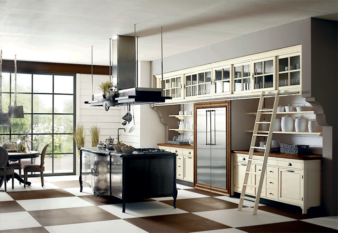 کابینت ایتالیایی سفید با جزیره مشکی