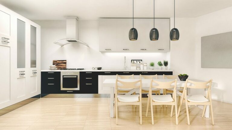 کابینت ایتالیایی سفید با ترکیب رنگ مشکی مدرن