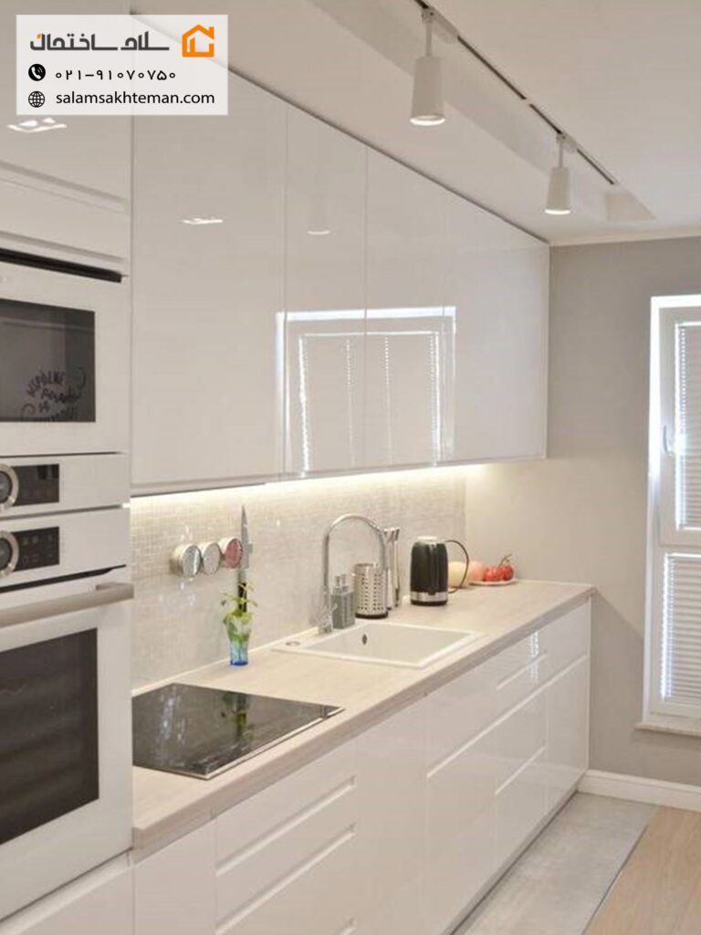 کابینت هایگلاس سفید صدفی پرداخت شده