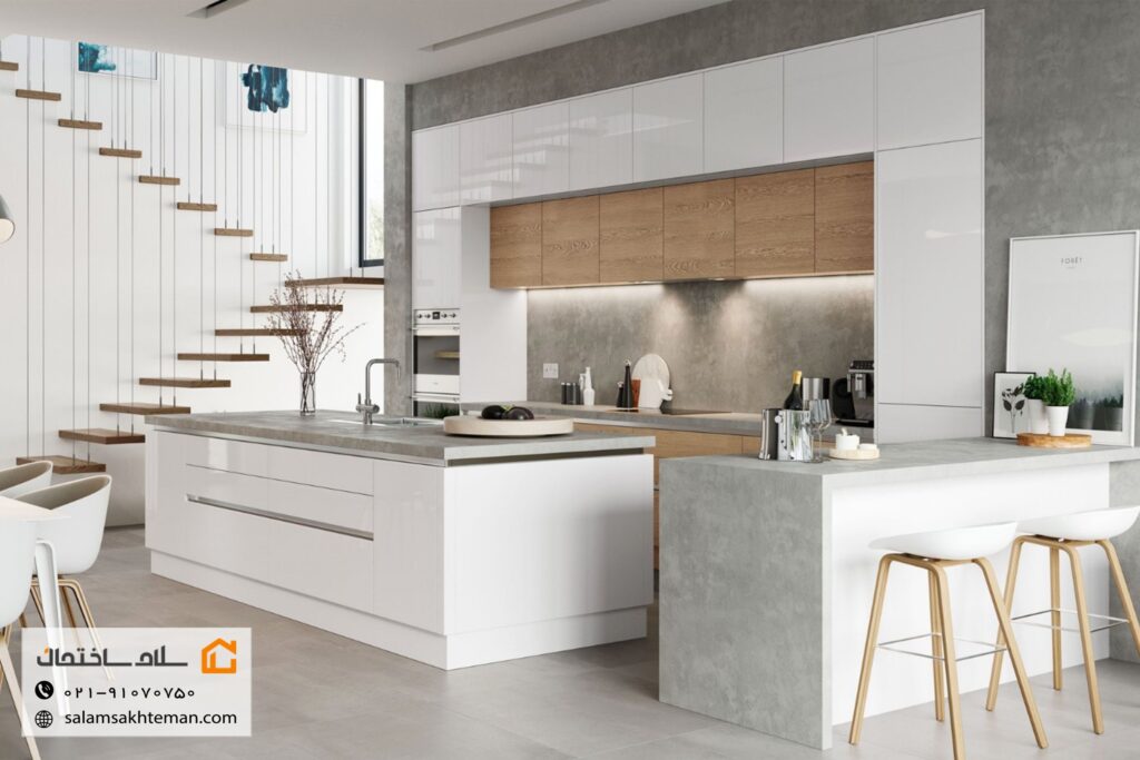 کابینت هایگلاس سفید براق برای آشپزخانهی مدرن
