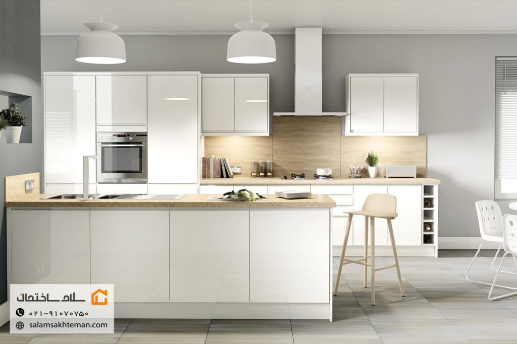 کابینت هایگلاس صدفی با اوپن طرح چوب