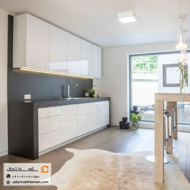 کابینت هایگلاس سفید در آشپزخانه مدرن