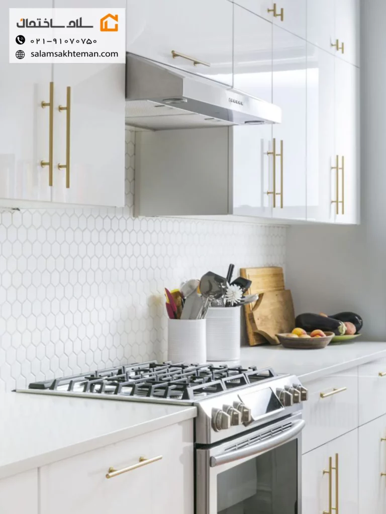 کابینت اکلیلی با دستگیره طلایی