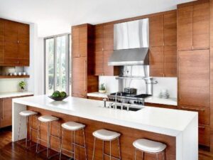 کابینت مدرن با متریال چوبی قهوه ای