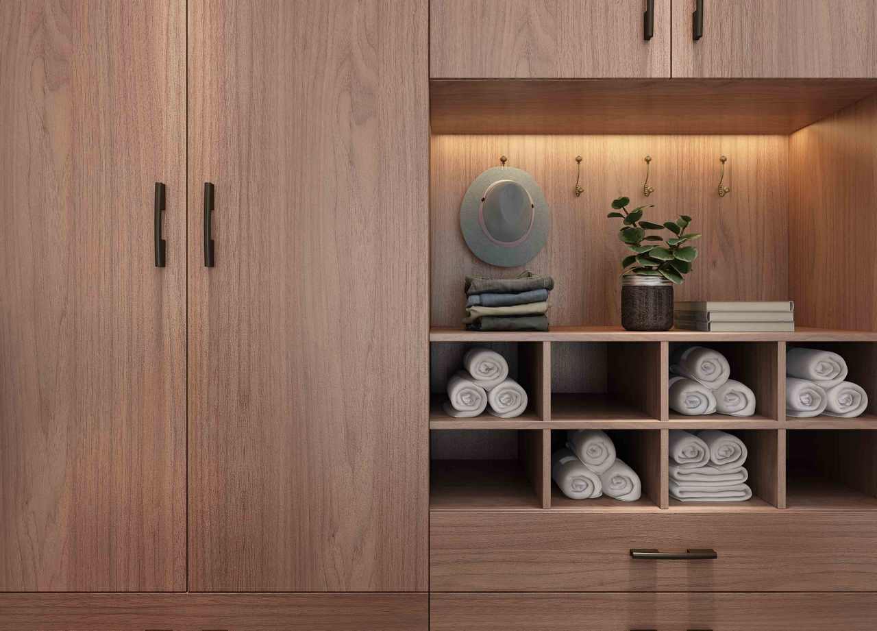 کمد دیواری روکش ملامینه به رنگ قهوه ای
