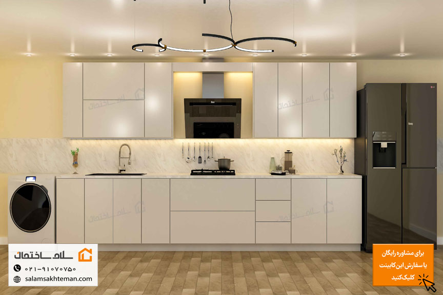 کابینت آماده 4 متری هایگلاس مدرن با رنگ سفید