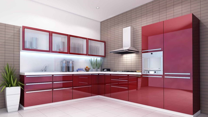کابینت پیشساخته مدرن فلزی قرمز