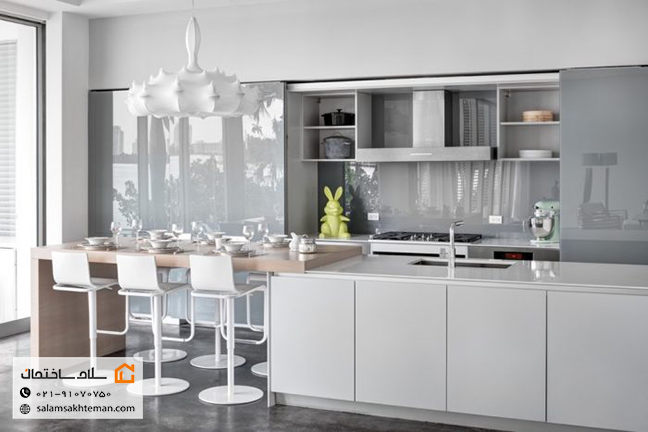 کابینت هایگلاس مات با بین کابینتی شیشه ای