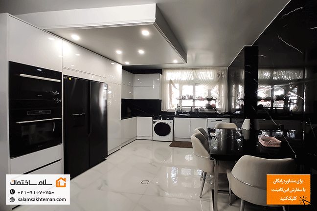 کابینت مدرن سفید براق با دیوار مشکی