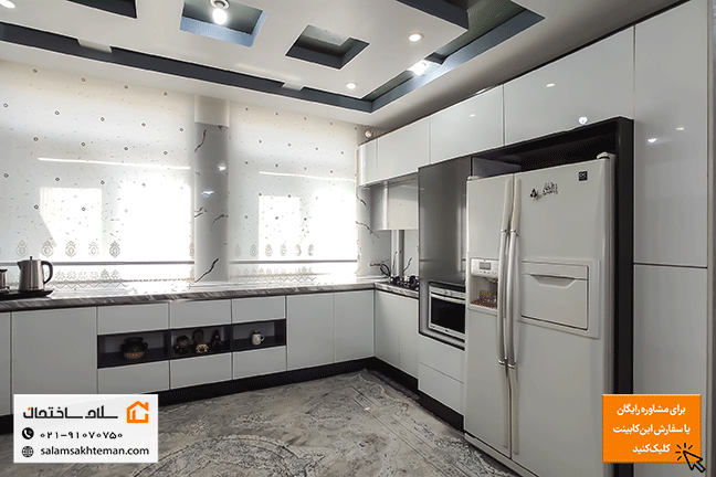 کابینت مدرن سفید براق با طرح ساده فاقد دستگیره