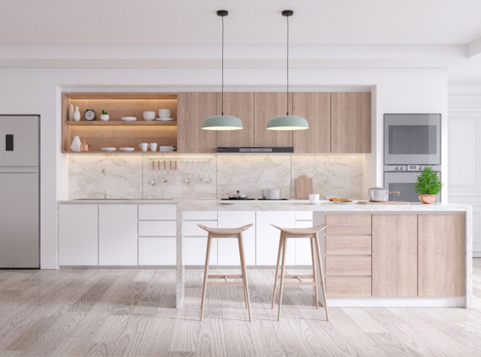 ویترین فاقد شیشه کابینت مدرن سفید و طرح چوب