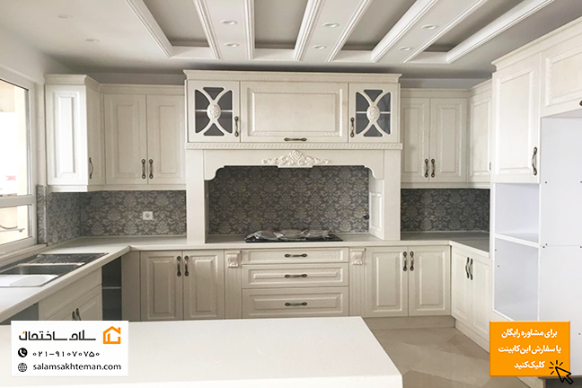 کابینت ممبران سفید صدفی با دستگیره برنز