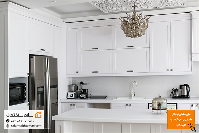 کابینت ممبران مدرن سفید فرنیش شده با دستگیره مشکی