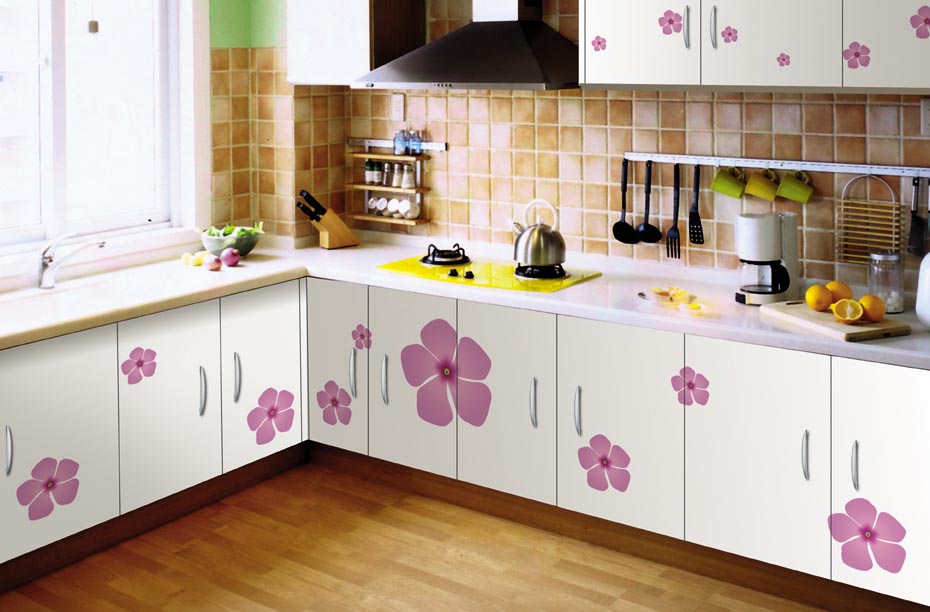 کابینت پیشساخته سفید پی وی سی طرحدار با طرح گل