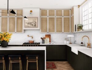 کابینت حصیری با بدنه ام دی اف و صفحه کابینت سفید