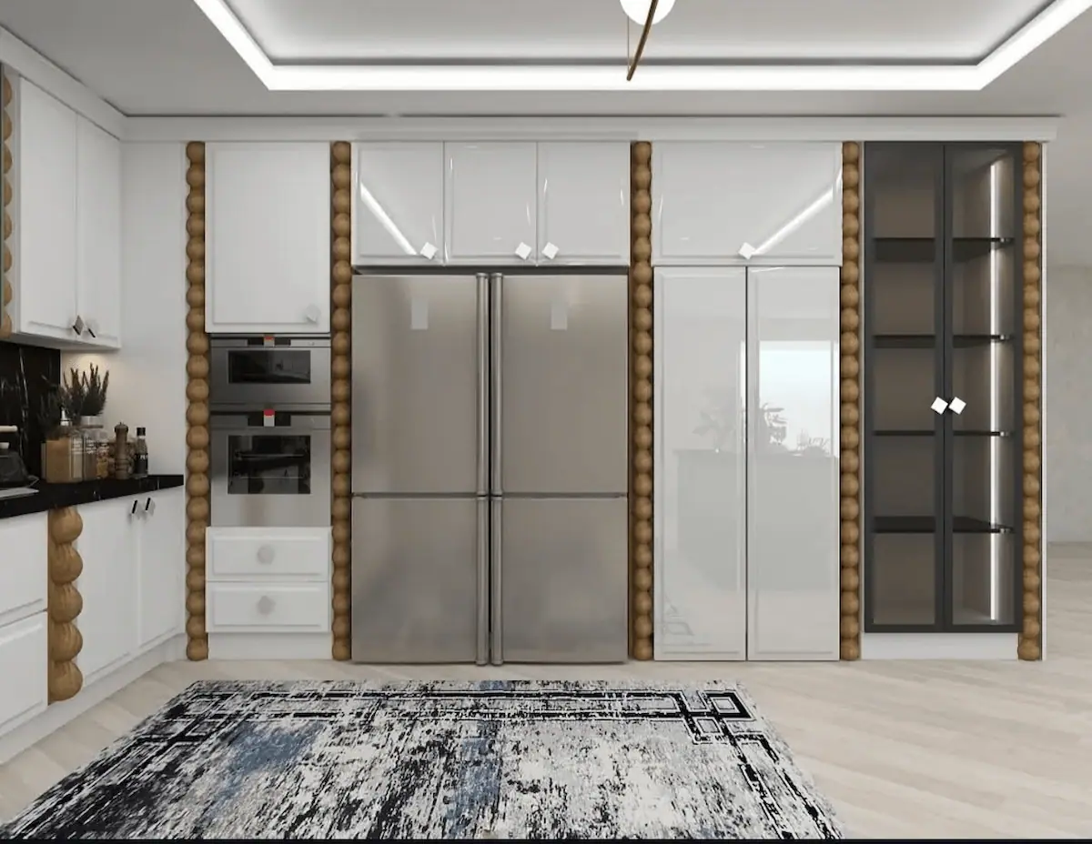 کابینت انزو طوسی سفید ویترین دار