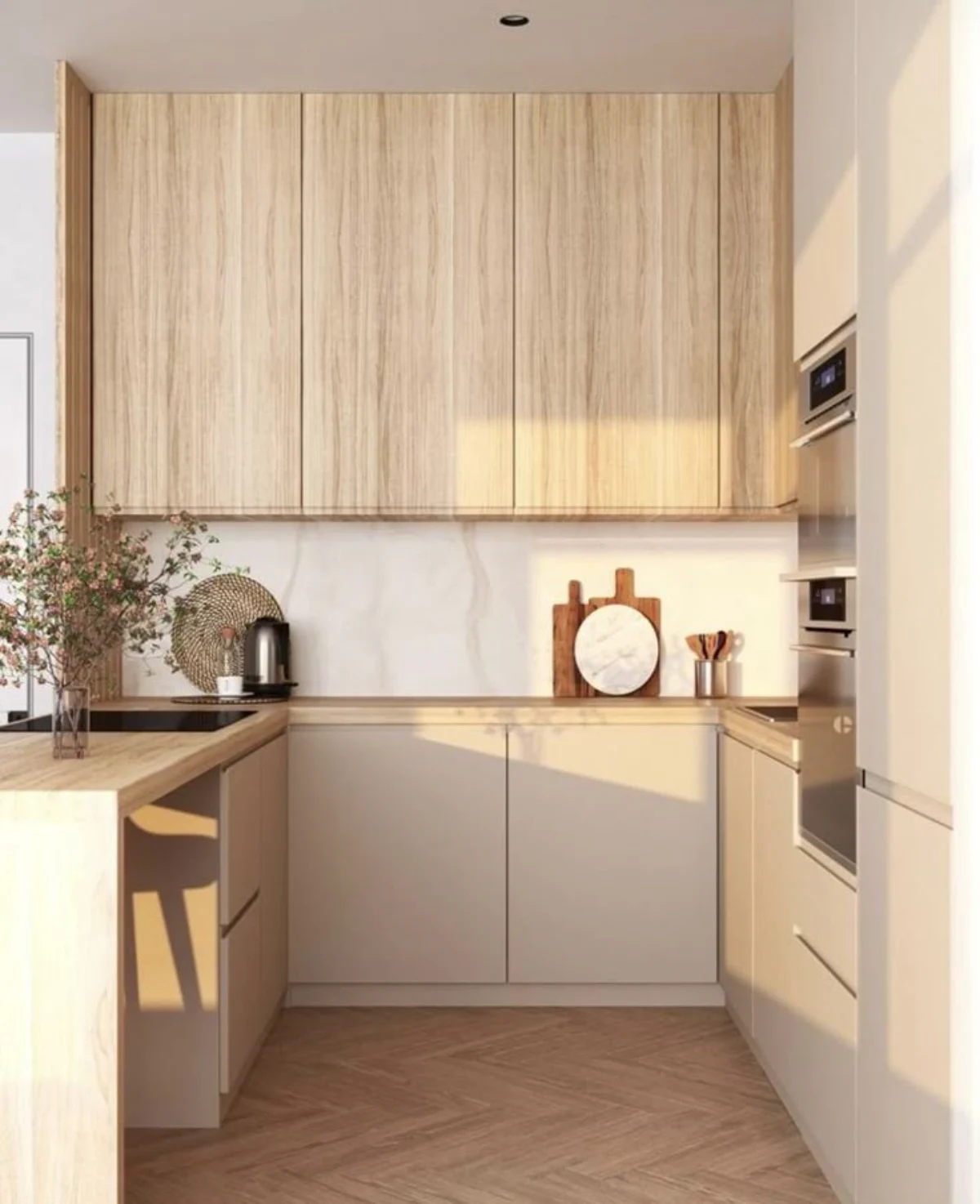 کابینت ام دی اف سفید قهوه ای بدون دستگیره
