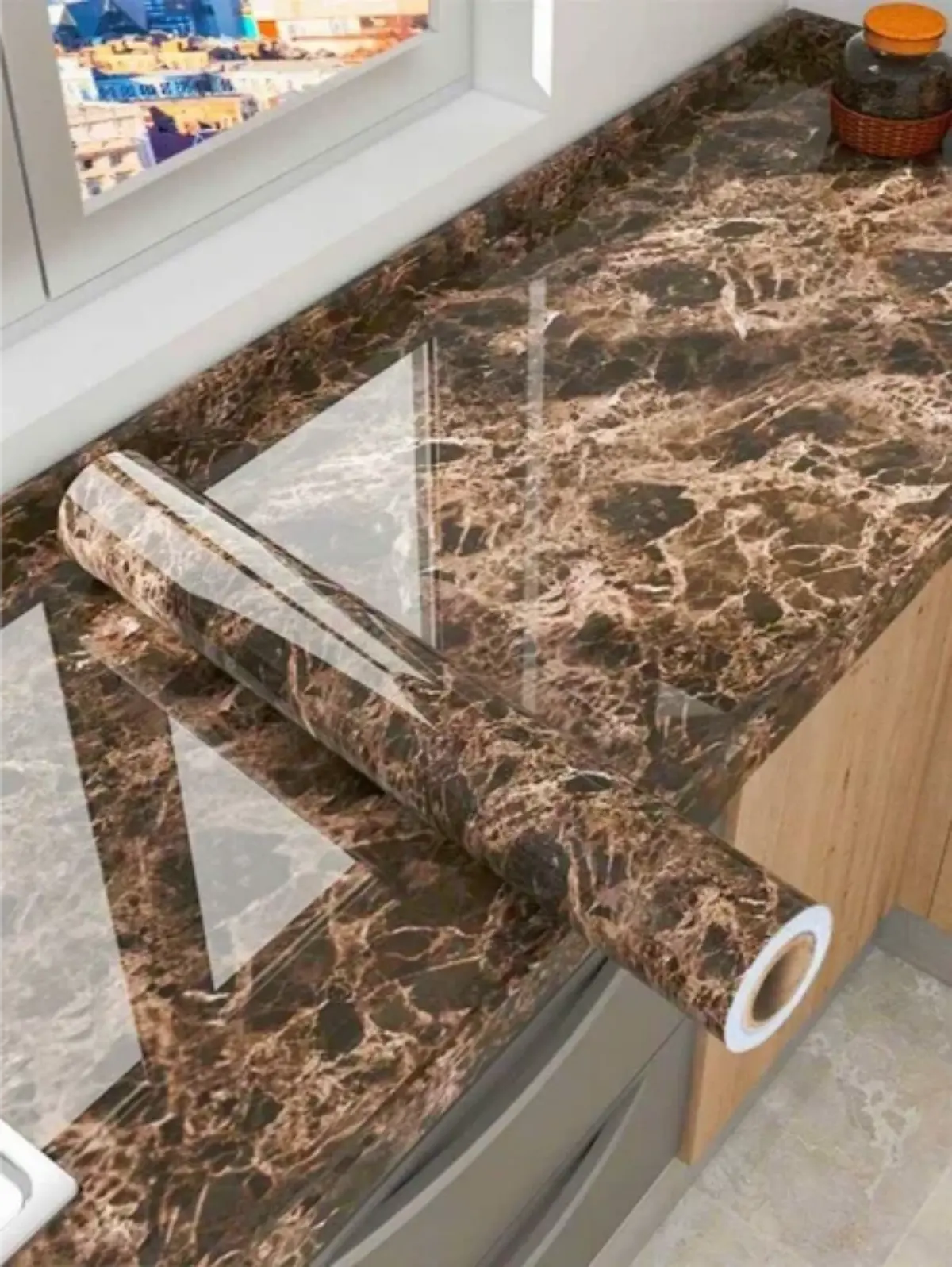 تغییر صفحه کانتر کابینت با استیکر طرح ماربل ضد آب