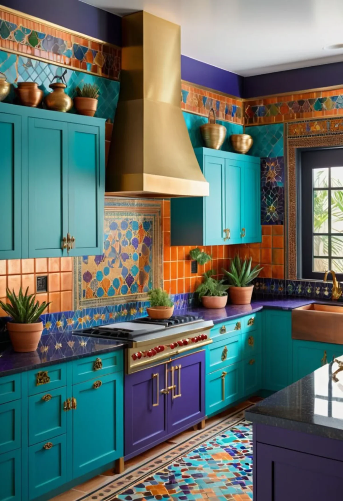 کابینت نئوکلاسیک آبی با بینکابینتی و کفپوش رنگی
