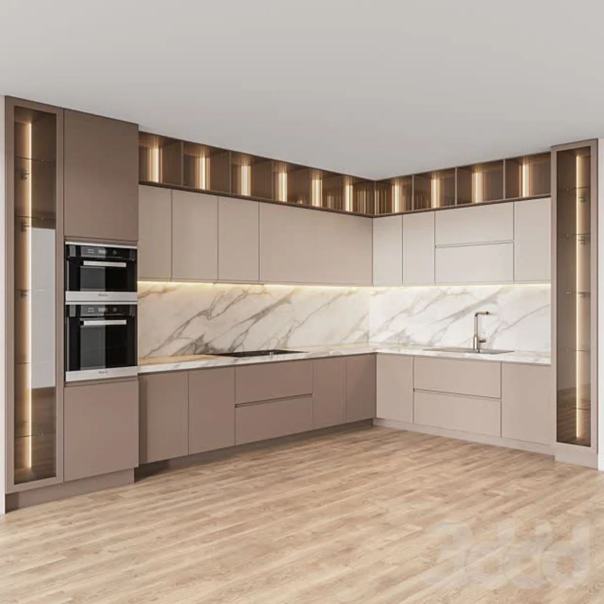 کابینت موس موکایی با بینکابینتی سفید کرم