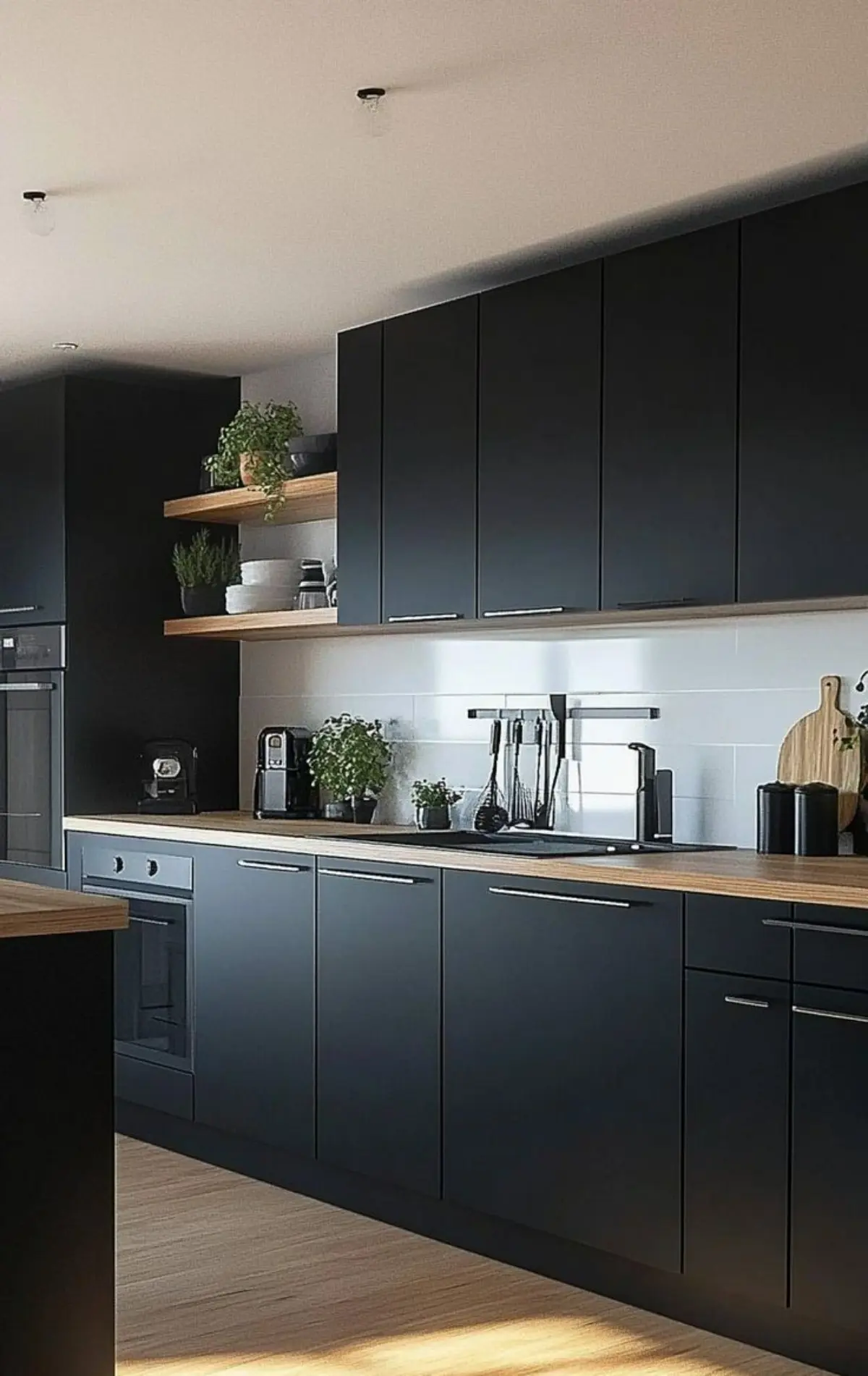 کابینت ام دی اف مشکی مدرن با دستگیره استیل