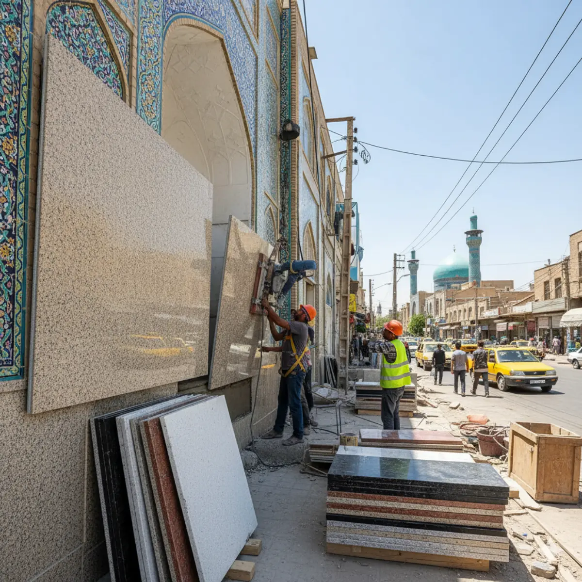 نصب سنگ گرانیت برای نمای دیوارهای خیابان شیراز