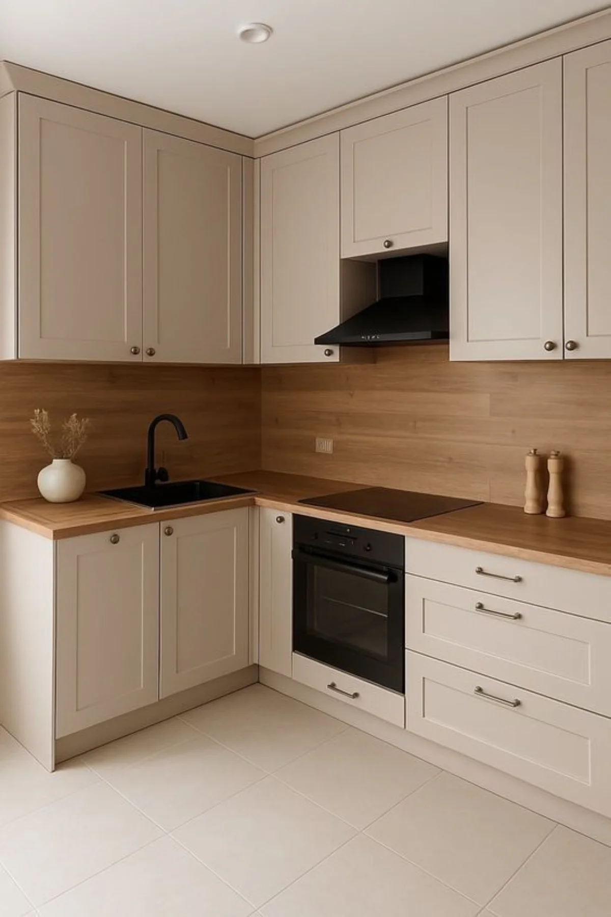 کابینت نئوکلاسیک کرم با بینکابینتی چوبی