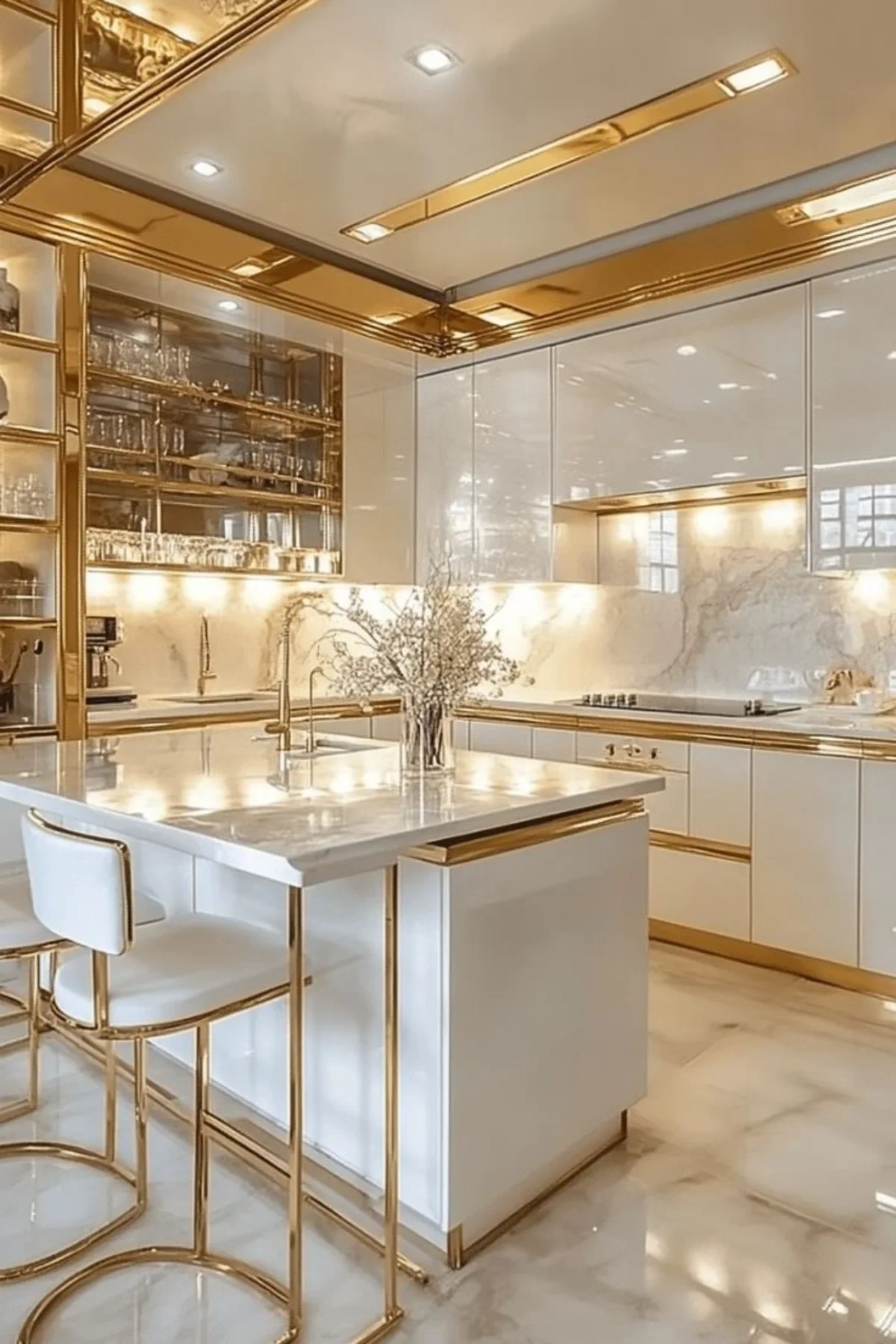 کابینت هایگلاس سفید طلایی