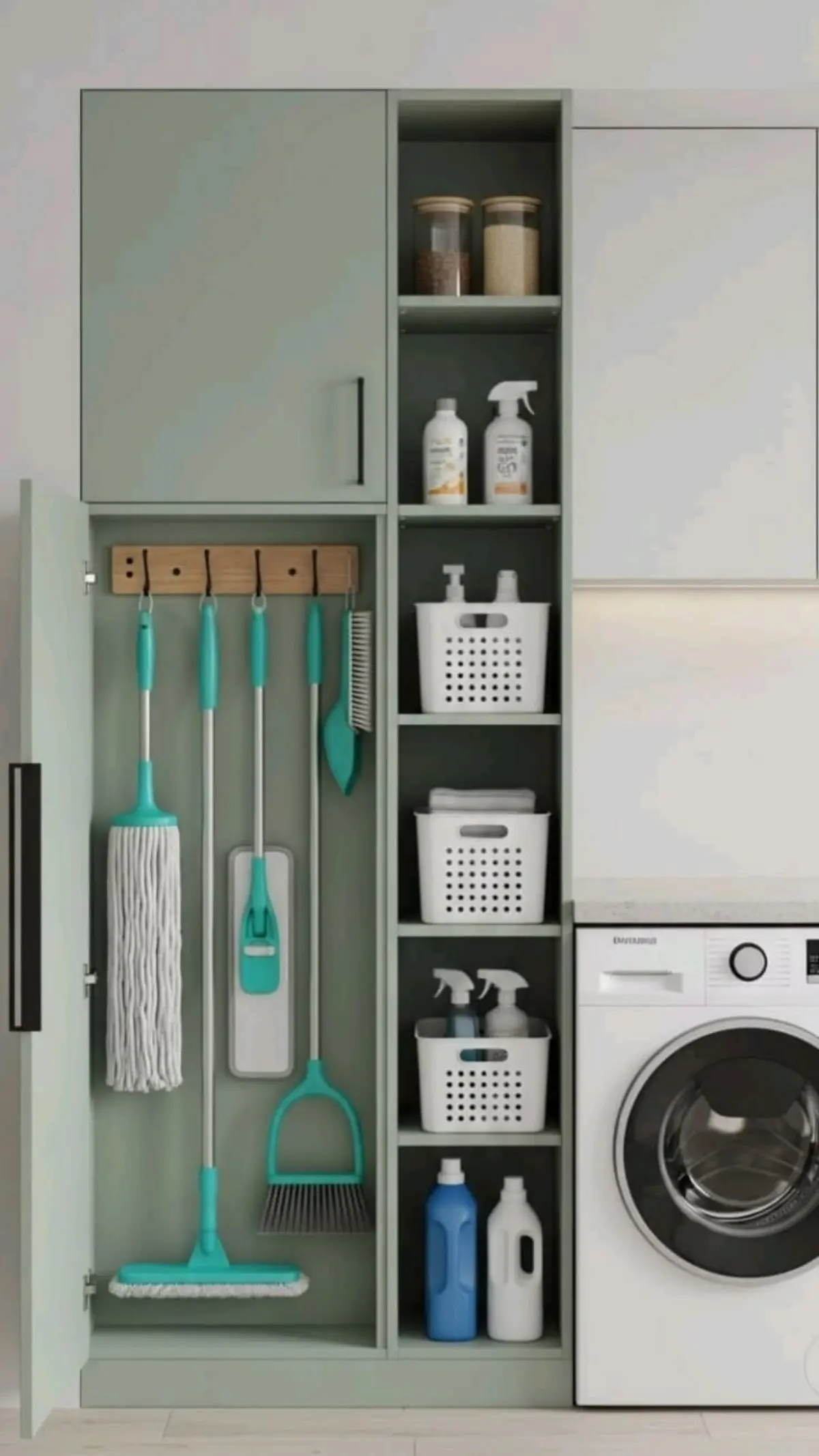 کابینت مدرن مخصوص وسایل تمیزکننده با قفسه