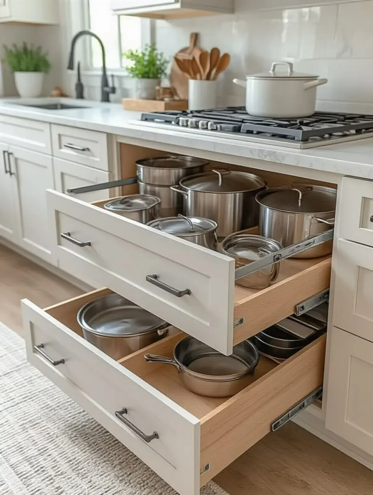 دو کشوی سفید نئوکلاسیک با قابلمه