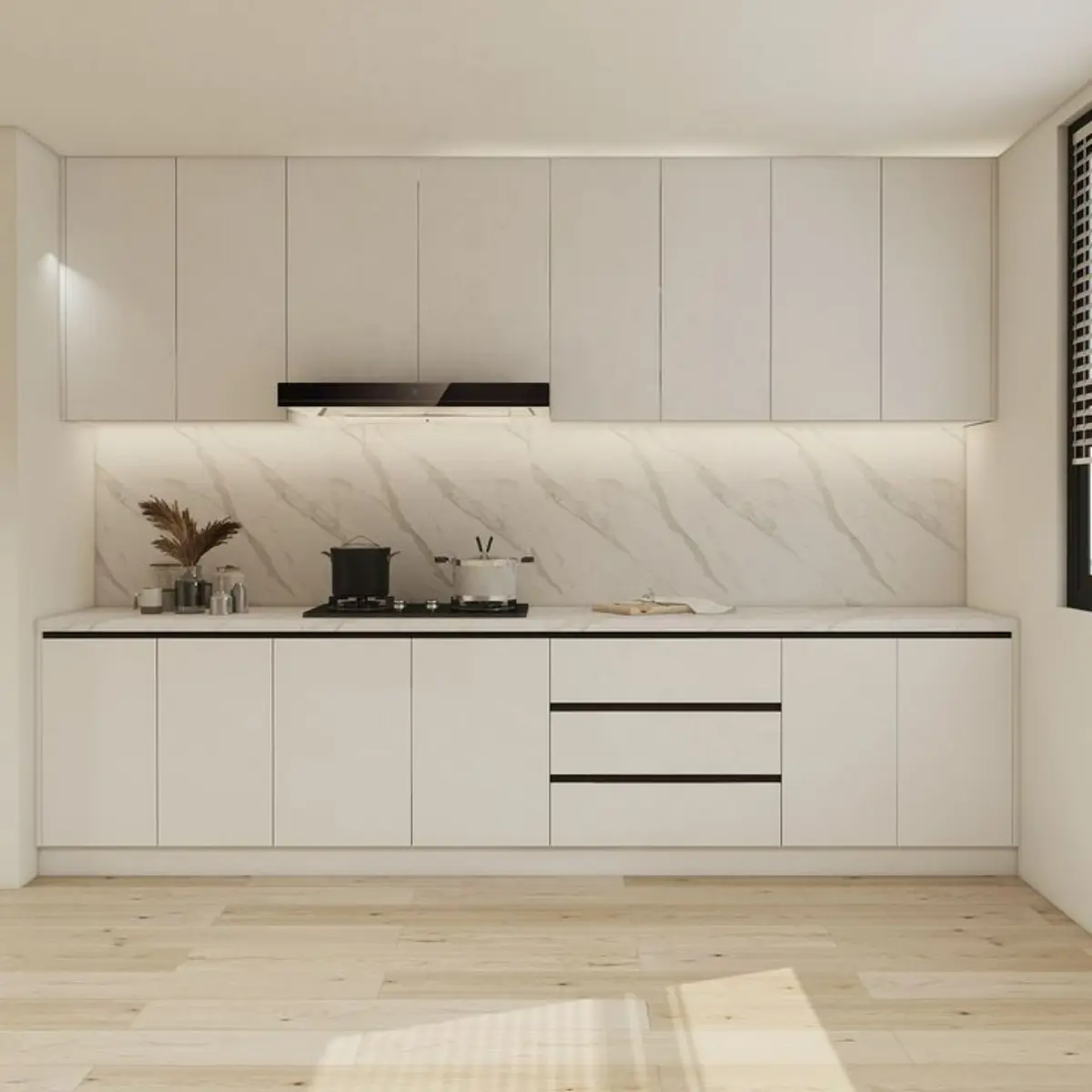 کابینت مدرن سفید بدون دستگیره تا سقف