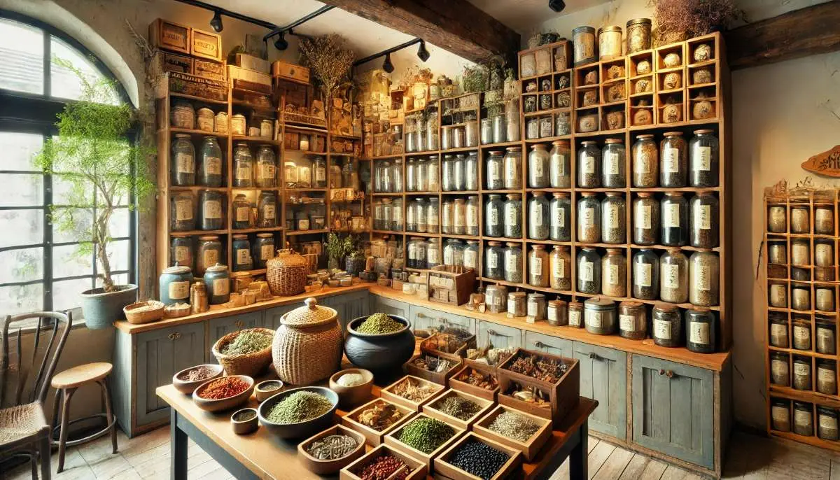 ظروف شیشهای و سفالی در مغازه عطاری