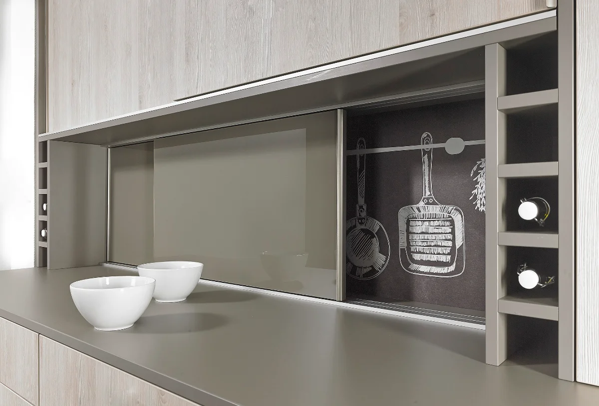 بین کابینتی کشویی کابینت با رنگ طوسی مایل به زیتونی