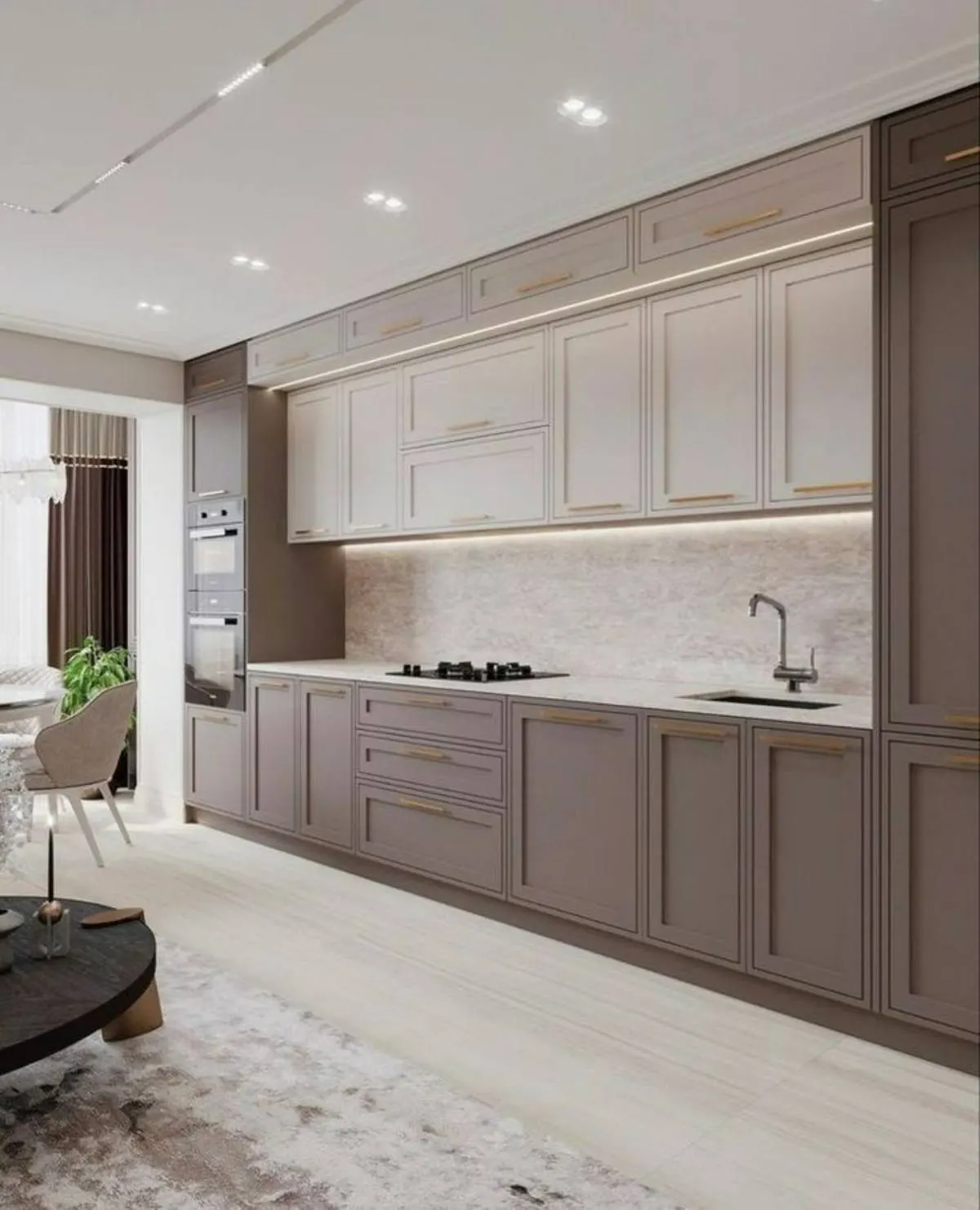 کابینت آشپزخانه با سبک نئوکلاسیک به رنگ خاکستری و سفید