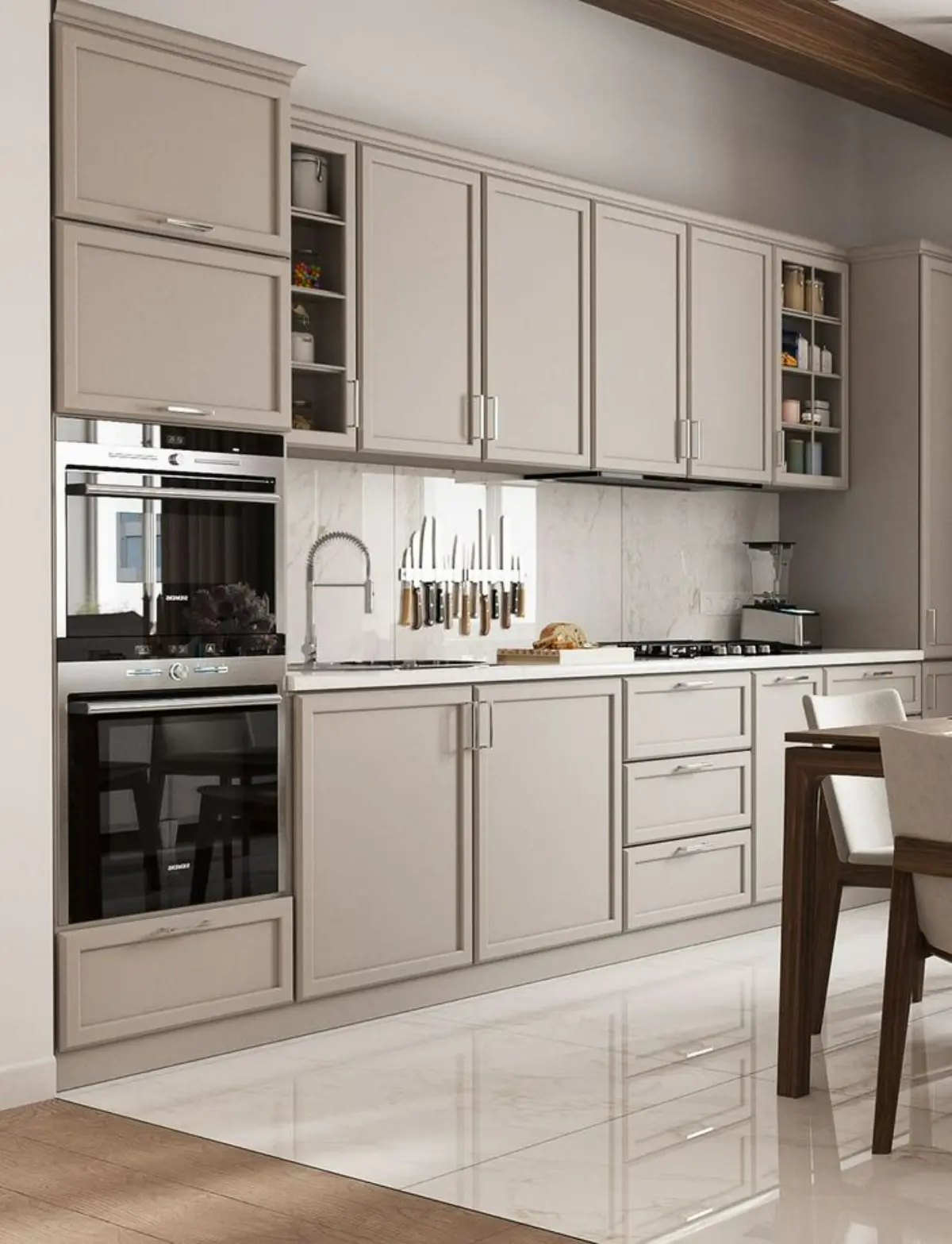 کابینت شیکر استایل کرم نئوکلاسیک پلی اورتان به رنگ کرم
