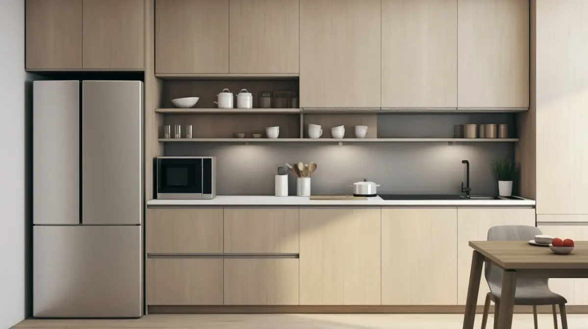 کابینت مدرن امدیاف قهوهای روشن بدون دستگیره